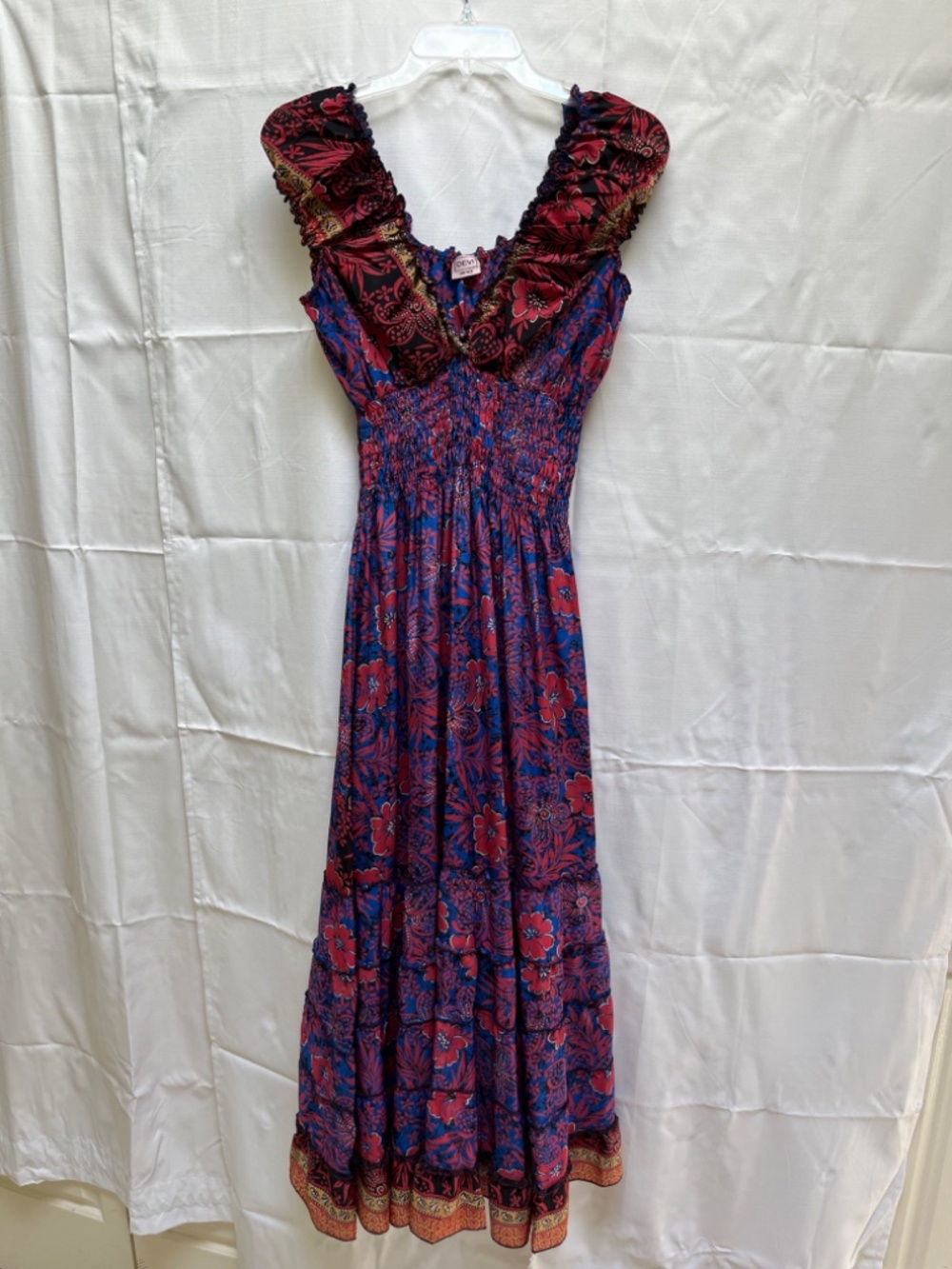 Flowered Ruffle Sleeved Ruched Maxi Sundress - Picture 2 of 6
